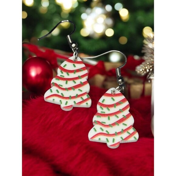 CHRISTMAS TREE CAKE DANGLE EARRINGS - Picture 3 of 7